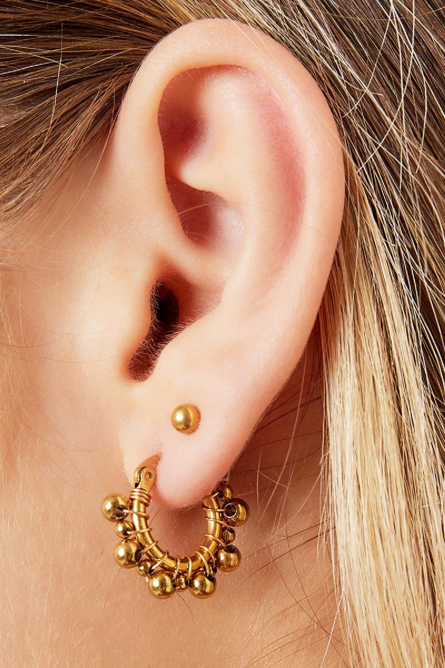 Hoop Earrings with balls Gold Color Stainless Steel h5Picture3
